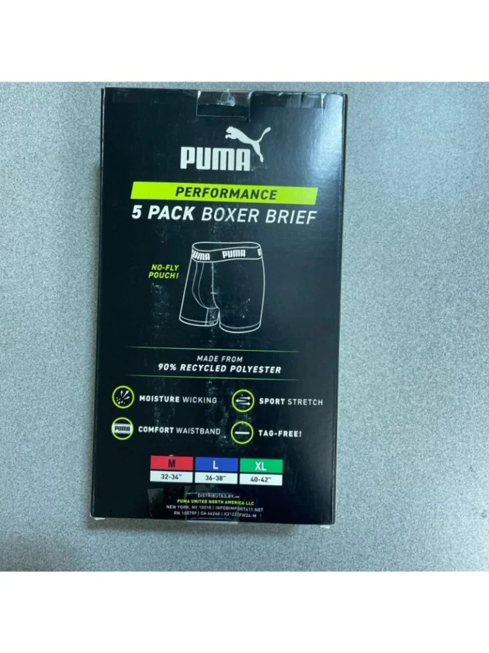 NWT Puma Men's XL SportLuxe Performance 5-Pack Boxer Briefs Multicolor